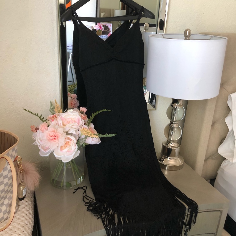 Vintage Guess Collection black knit fringe dress